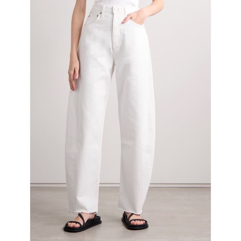 AGOLDE Luna Size 28 White High Rise Barrel Leg Jeans Frayed Hem
